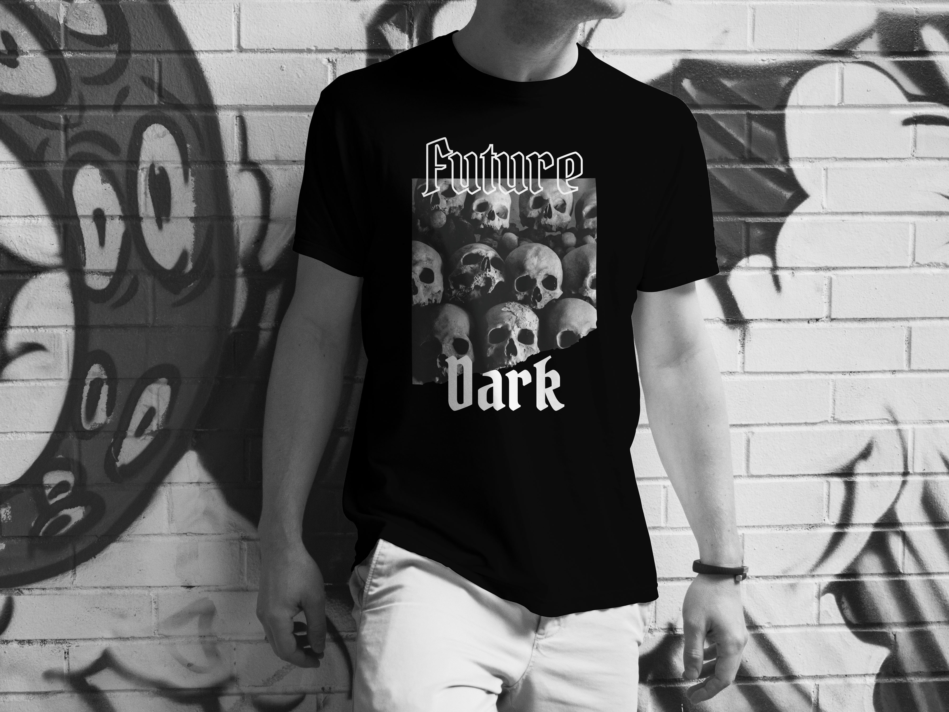 Black and White Skull Design T-Shirt